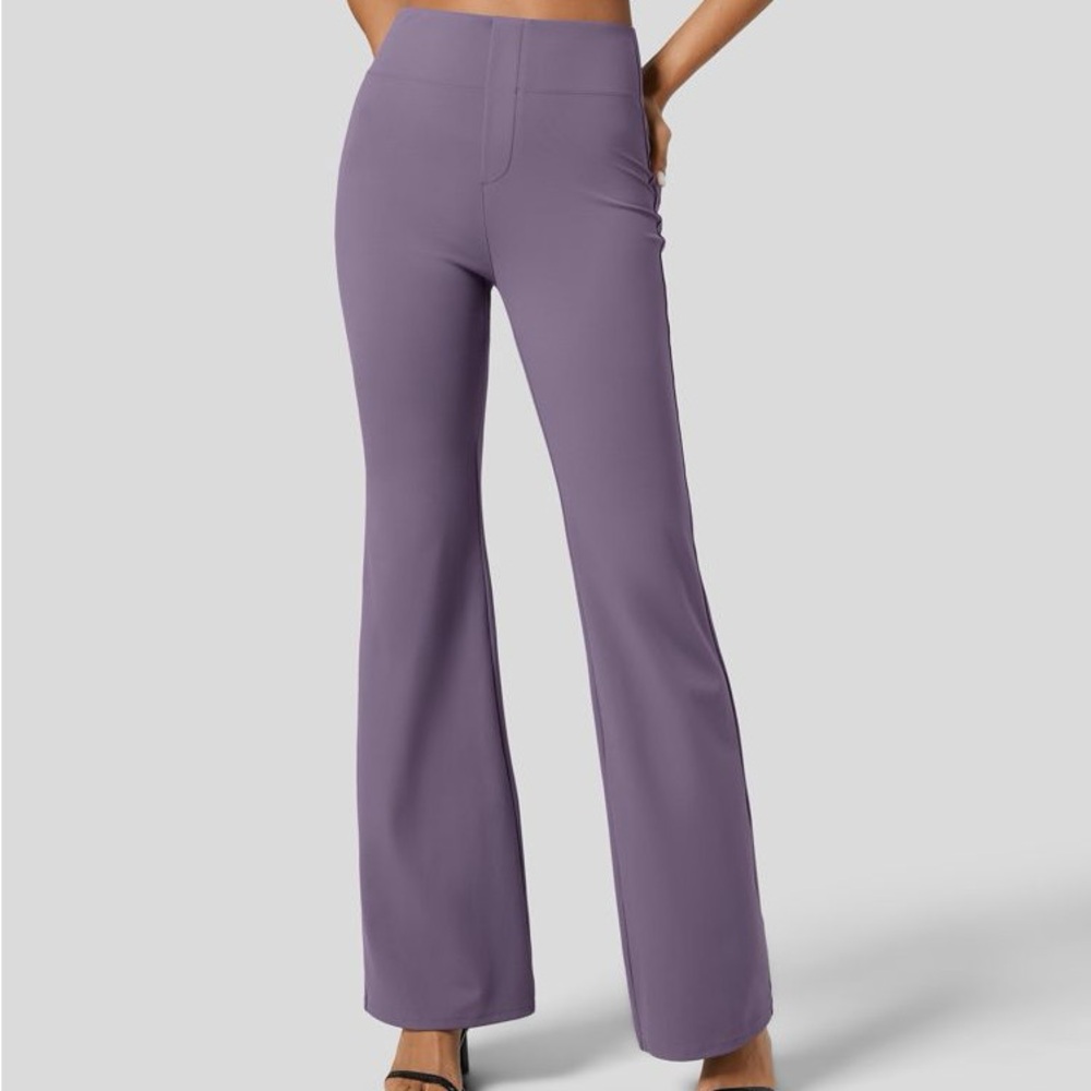 Halara High Waisted Back Side Pocket Slight Flare Work Pants - Purple X-Large